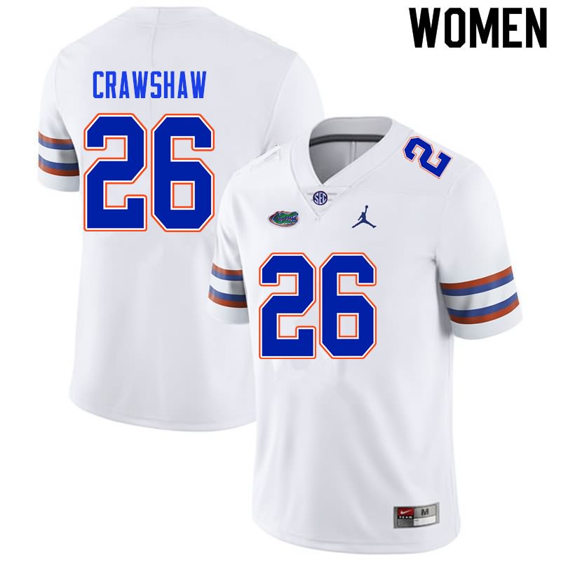 Women's NCAA Florida Gators Jeremy Crawshaw #26 Stitched Authentic Nike White College Football Jersey FMO0465KN